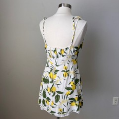 Pull&Bear Lemon Print Sweetheart Mini Dress White Yellow Green XL 9390/316/250