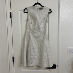 Lela Rose Ivory Metallic Jacquard Floral Fit & Flare Dress Round Neck 6