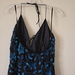 Cache beaded sequin floral halter asymmetrical dress prom silk Y2K vintage fairy