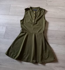 Missguided Khaki Green Stretch Flared Dress Utility Casual Feature Buttons UK10