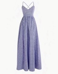 NWT J.Crew Long Spaghetti-Strap Maxi in White Blue Gingham Cotton Dress 4