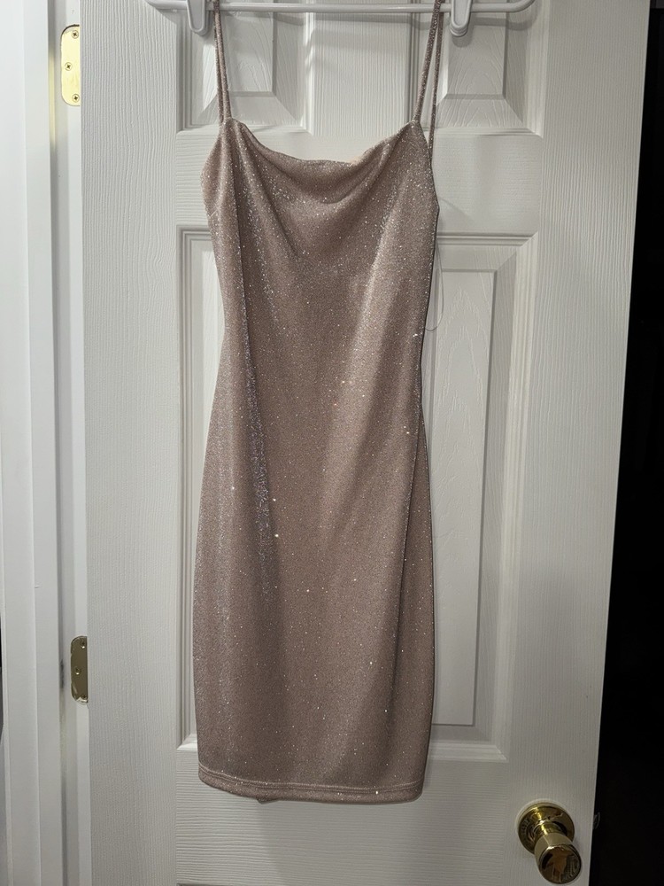 Champagne Sparkle Backless Spaghetti Strap Mini Dress Windsor NWT BodyCon Size S