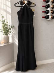 Helsi Black Beaded Halter Gown Maxi Dress Size 8 Sleeveless Formal