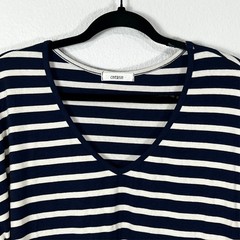 Cherish Shift Dress Navy Striped Pockets V-Neck Stretch USA Women&rsquo;s Small