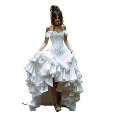 High Low Wedding Dresses Tiers Ruffles Pleats Medieval victorian Bridal Gown