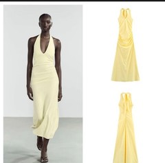 Zara Light Yellow Halter V-Neck Maxi Dress