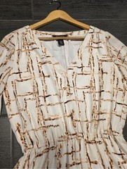 WHITE HOUSE BLACK MARKET Geometric V-Neck Blouson Balloon Sleeve Dress 0
