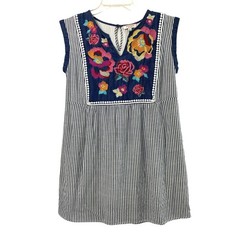 Andree by Unit Sleeveless Tunic Dress Womens Small Floral Embroidered Striped