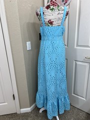 Boston Proper Eyelet Surplice Ankle Length Dress Size 8 Blue Color NWT