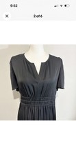 Quince XL Black Satin Silk Smocked Tiered V-Neck Flutter Maxi Dress NWT