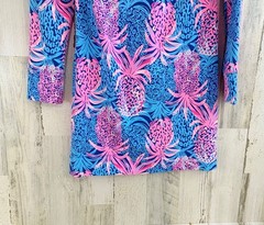 Lilly Pulitzer UPF 50+ Skipper Ruffle Dress in Blue Tropic Down Low Pineapple S
