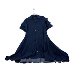 STEP IN STYLE Tunic Shirt Dress Size M Chambray Rhinestone Ruffle Swing Rustic