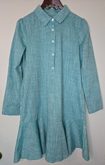 Coastal Sea Green Linen-Cotton Blend Ruffle Hem Shirt Dress Boho Chic Size S NWT