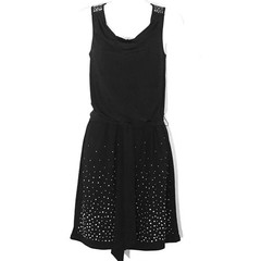 WHITE HOUSE BLACK MARKET Black Sleeveless Silver Studded Blouson Dress Size M