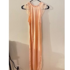 Future Collective Peach Satin Lace Trim Midi Dress Cap Sleeve Size Small NWT