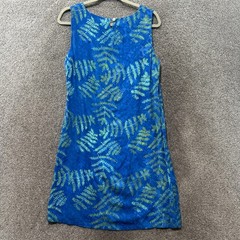 Nomadic Traders Shift Dress Medium Blue Fern Leaf Print Rayon Sundress Summer