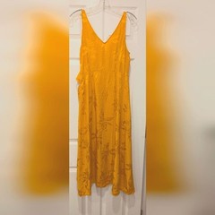 & OTHER STORIES Tropical Flower Yellow Jacquard Midi Sleeveless Wrap Dress Sz 6