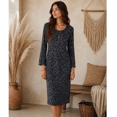 Gudrun Sjoden Organic Cotton Floral Lagenlook Dress Artistic Boho Size Small
