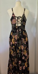 Angie S Boho Smocked Floral Maxi Dress Sundress Tie Back Empire Waist Summer Y2K