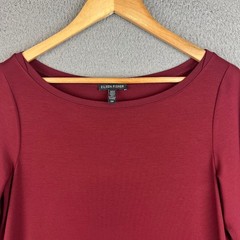 Eileen Fisher Burgundy Boat Neck Elbow Sleeve Shift Dress Small