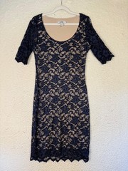 Belle Badgley Mischka 12 Blue Lace Sheath Dress Elbow Sleeve Event Wedding Guest