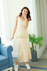Women Scoop Neck Full Slip Plain Long Vest Dresses Camisole Liner Under Dress