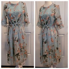 New Beach Core Dress Medium Beachy Summer Preppy Cottage Core Aloha Floral Blue