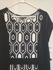 AGB Women’s XL Black White Geometric Print Sheath Dress NWT Made in USA Stretch