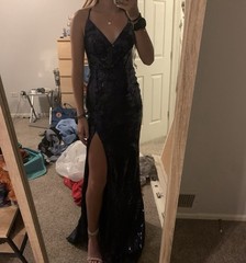 David&rsquo;s Bridal Navy Sequin V-Neck Corset Back Maxi Dress Prom Formal Size 0