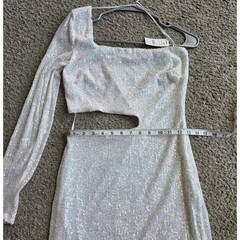 Windsor White Iridescent Sequin One Shoulder Cutout Mini Dress NWT Medium