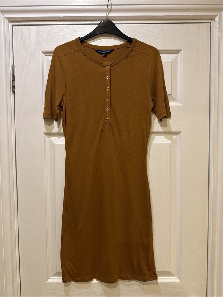 French Connection Earth Clay Solid Meadow Jersey Button Front Dress