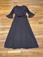 Vintage Cachet Womens Formal Dress Size 12 Brown Long Bell Sleeve Maxi Evening