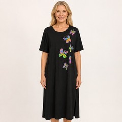 Blair Black Butterfly Graphic T-Shirt Dress Teacher Side Slit Midi USA SZ Large