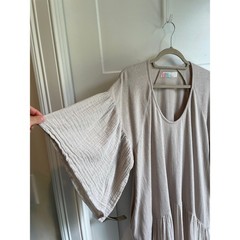 Free People FP Beach Beige Gauze Cotton Tiered Flutter Sleeve Maxi Dress XS Boho