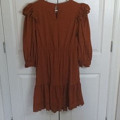Universal Thread Brown Eyelet Ruffle 3/4 Sleeve Fit & Flare Mini Dress L