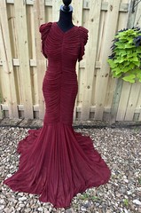 John Paul Ataker Structured Ruffle Fitted Mermaid Gown Style JPA 521 Maroon 36