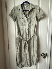 Lucky Brand Shirt Dress Belted Pockets Short Sleeve Womens Olive Green Small