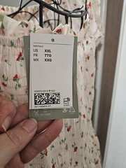 H&M Floral Smocked Long Puff Sleeve Dress, Square Neck, White/Red/Green, XXL