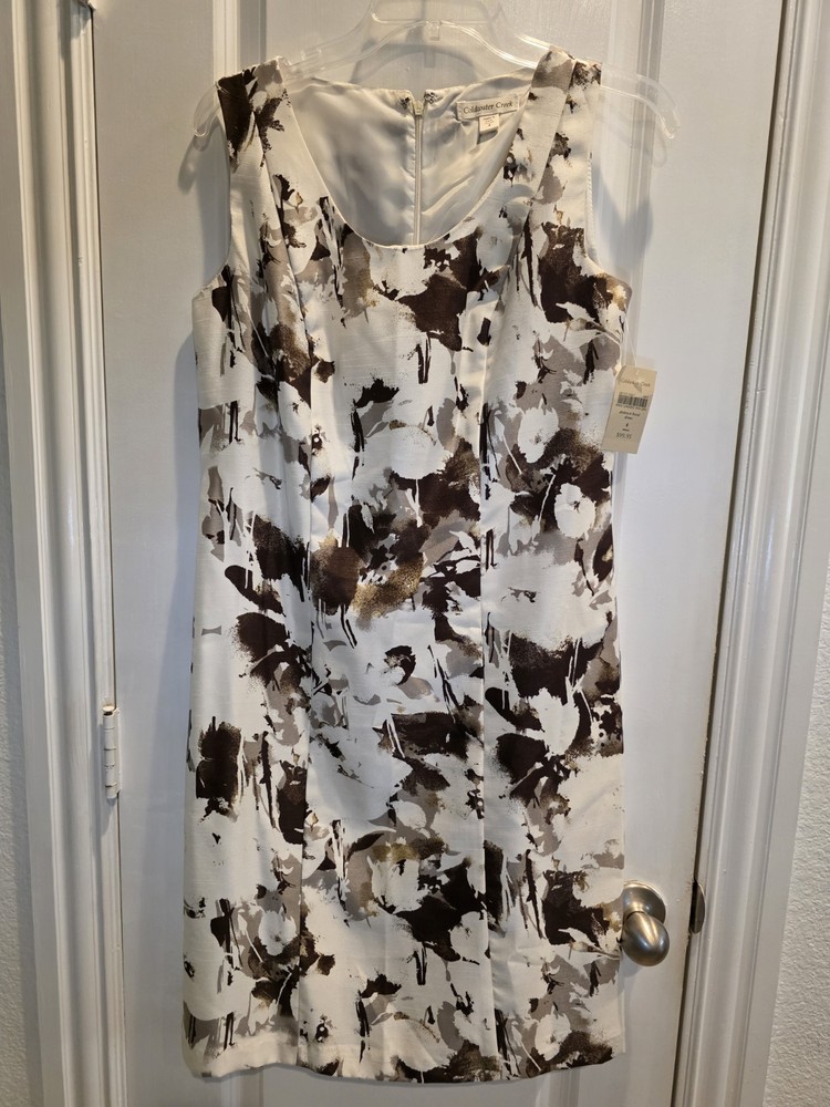 NWT Coldwater Creek White & Brown Floral Patterned Sheath Dress SIZE 4
