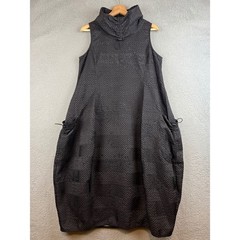 IC Collection Black Textured Chevron Funnel Neck Lantern Midi Dress Small USA