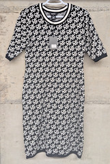 DKNY Black White NWT All Over Logo Monogram Knit Sweater Dress Short Sleeve SZ M