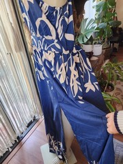 Women&rsquo;s Size L Blue White Floral One-Shoulder Sleeveless Maxi Dress Slit