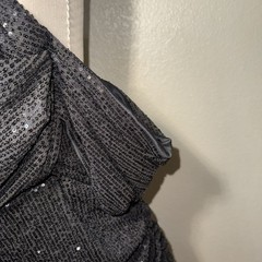 PrettyLittleThing Plus Black Sequin Off Shoulder Ruched Mini Dress NWT 14