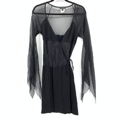 Vintage 1990s Bebe Kimono Wrap Dress Womens Sz L Sheer Sleeves Black Witchcore