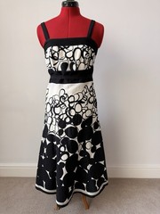 Monsoon Linen blend black and white print midi dress size 8