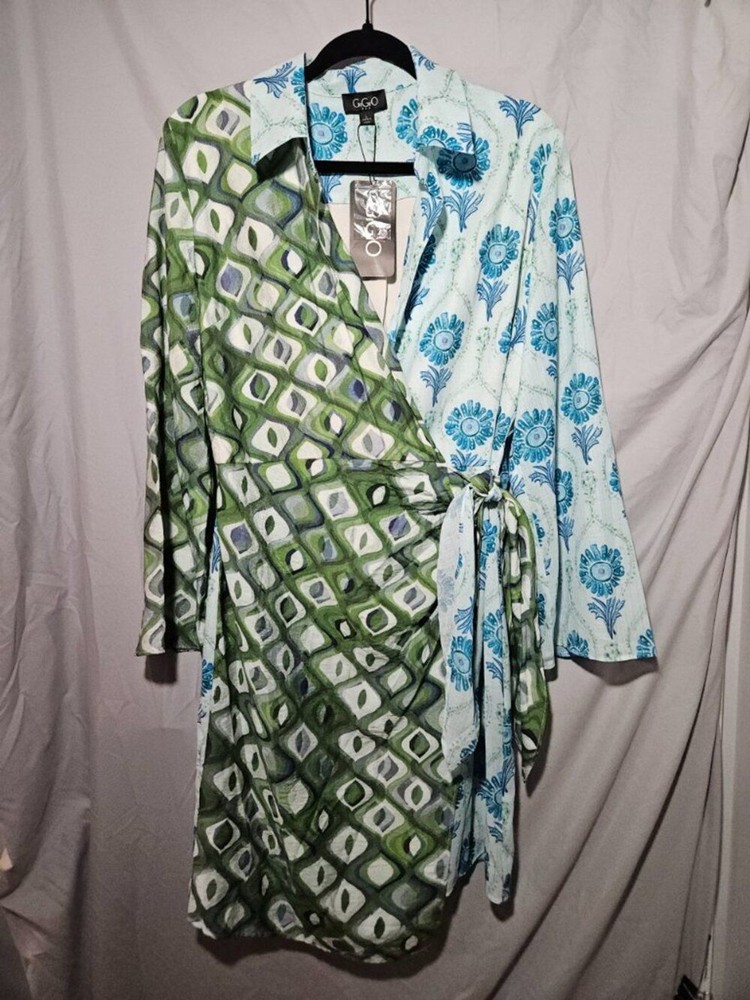 GiGiO NWT Floral Geometric Split Pattern Wrap Shirt Dress – L