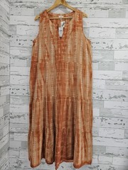 J Jill Women&rsquo;s 1X Cotton Hand Tie Dyed Sleeveless Tiered Maxi Dress Tangeri