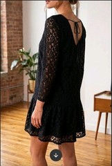 Velzera mini flare dress, loose lace, gathered ruffle, v-neck, long sleeves.