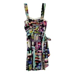 Ali Ro 100% Silk Multicolor Abstract Print Sleeveless Belted Mini Dress sz 0