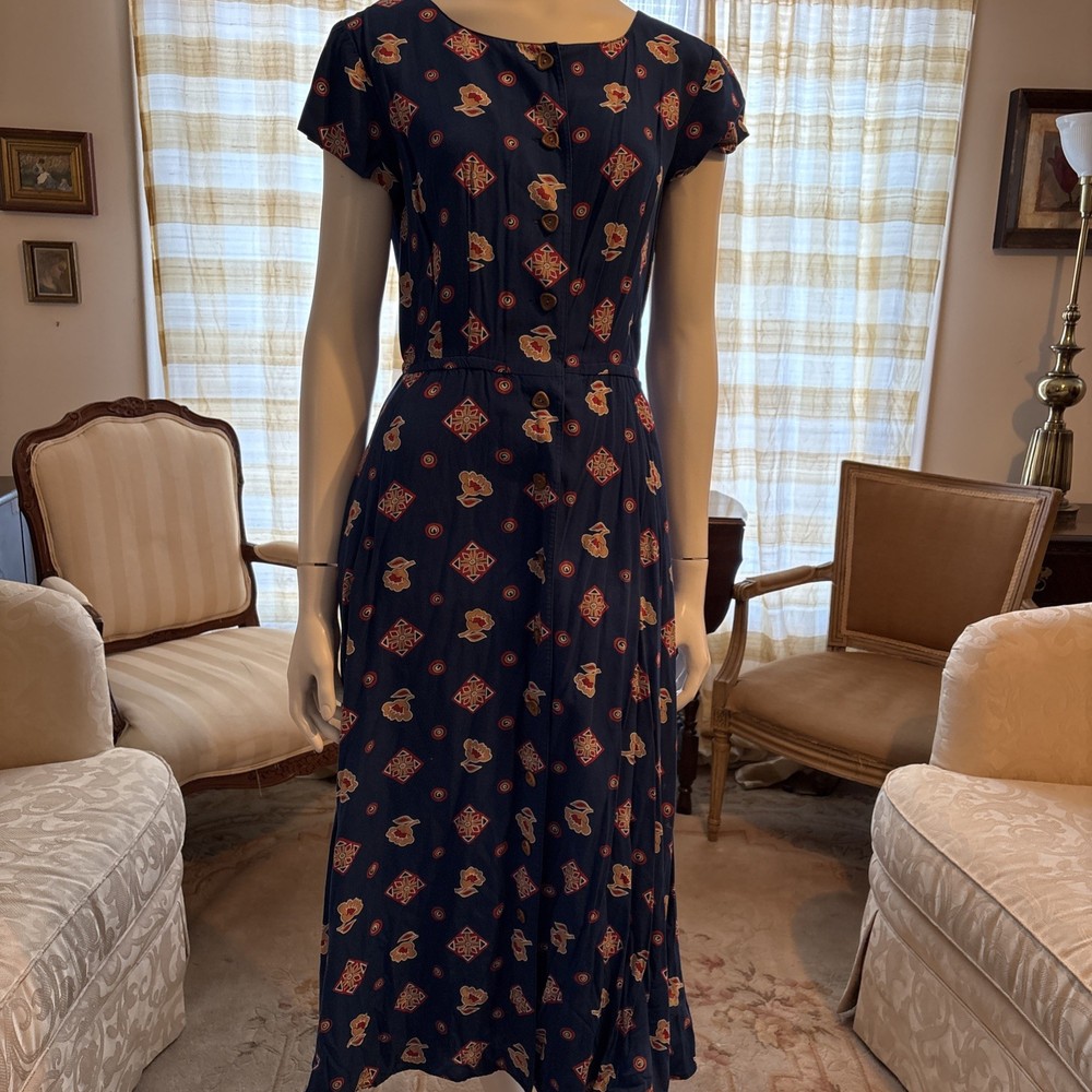 Vintage Liz Claiborne Dress, Black with Off White Micro Dots, Size 6 Petite